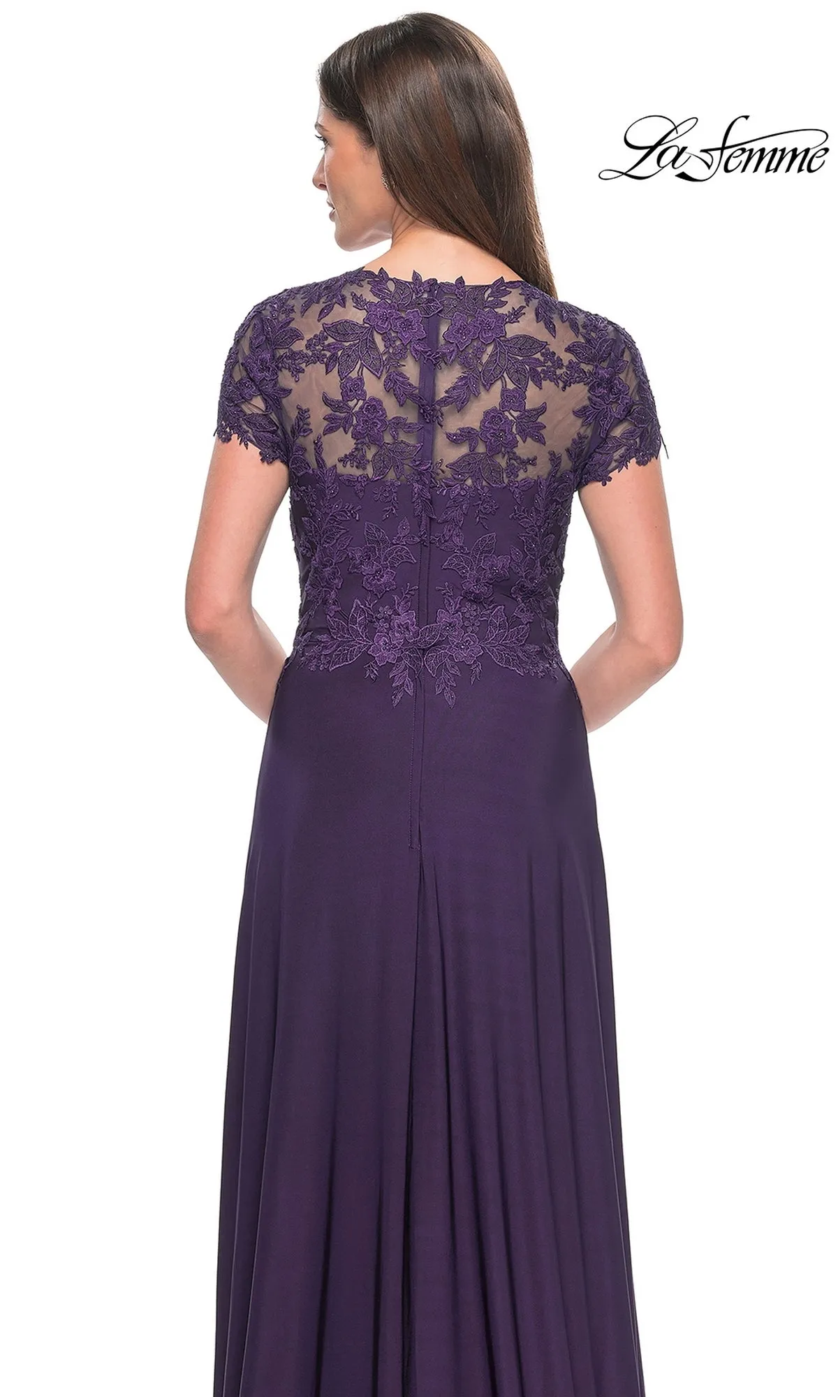 La Femme Cap Sleeve Long Purple Prom Dress 31906 sold by PromGirl product image thumbnail 4