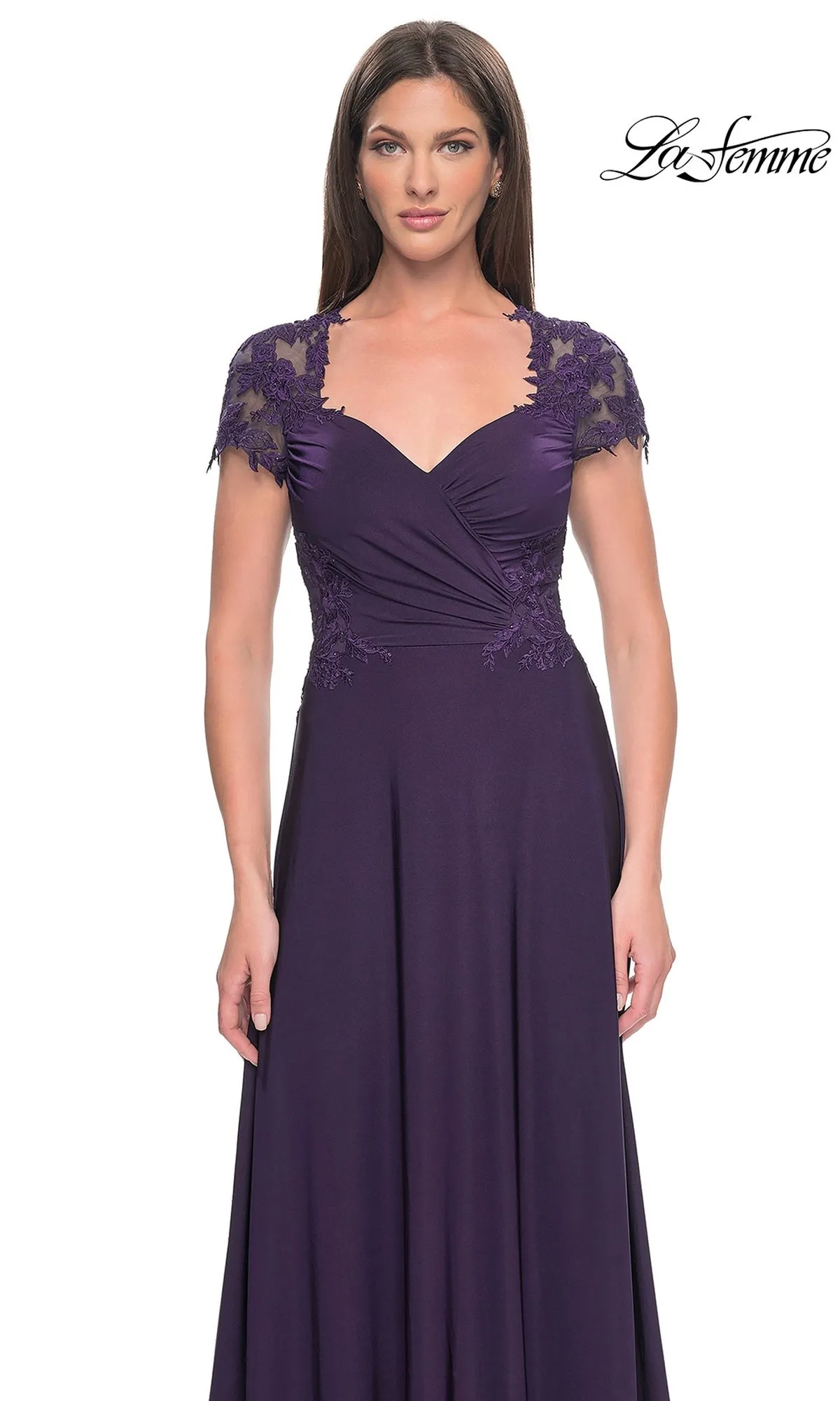 La Femme Cap Sleeve Long Purple Prom Dress 31906 sold by PromGirl product image thumbnail 3