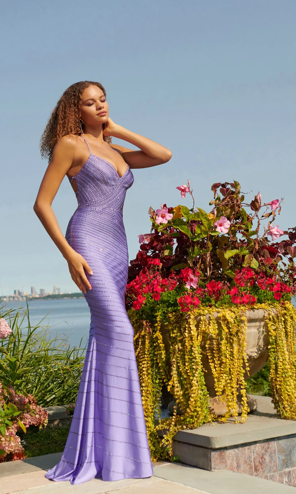 Backless Beaded Stretch Formal Dress by Faviana sold by PromGirl
