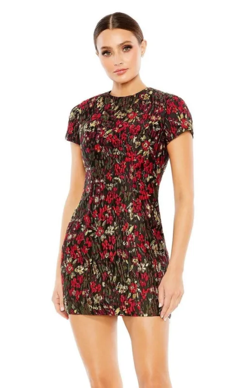 Short Floral Wedding Guest Dress: Mac Duggal 11613 sold by PromGirl