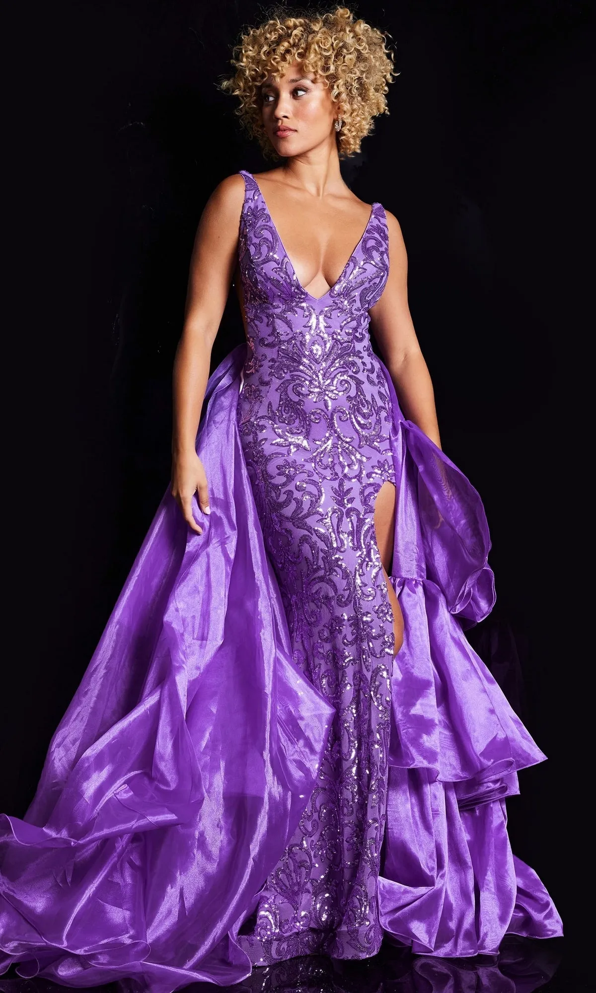 Jovani Ruffled Long Sequin-Print Prom Dress 38336 sold by PromGirl product image thumbnail 3