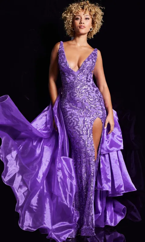 Jovani Ruffled Long Sequin-Print Prom Dress 38336 sold by PromGirl