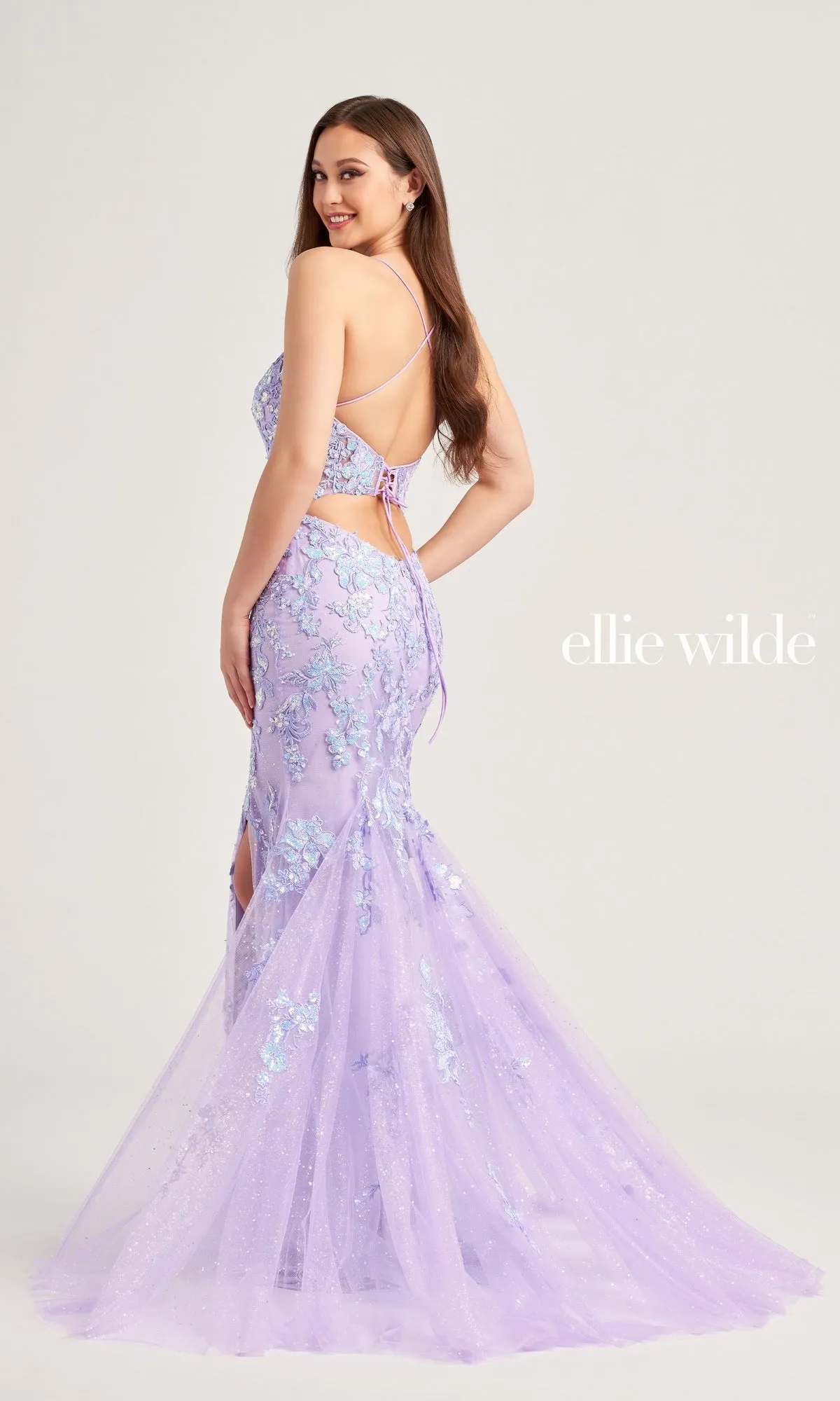 Ellie Wilde EW35057 Glitter-Floral Prom Dress sold by PromGirl product image thumbnail 2