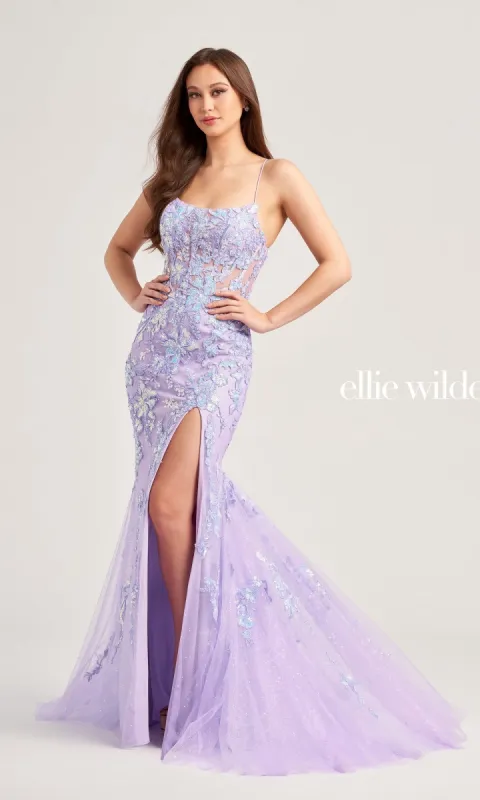 Ellie Wilde EW35057 Glitter-Floral Prom Dress made by PromGirl