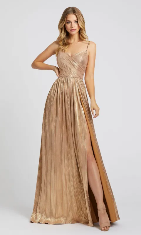 Long Gold Pleated Formal Dress: Mac Duggal 26275 sold by PromGirl