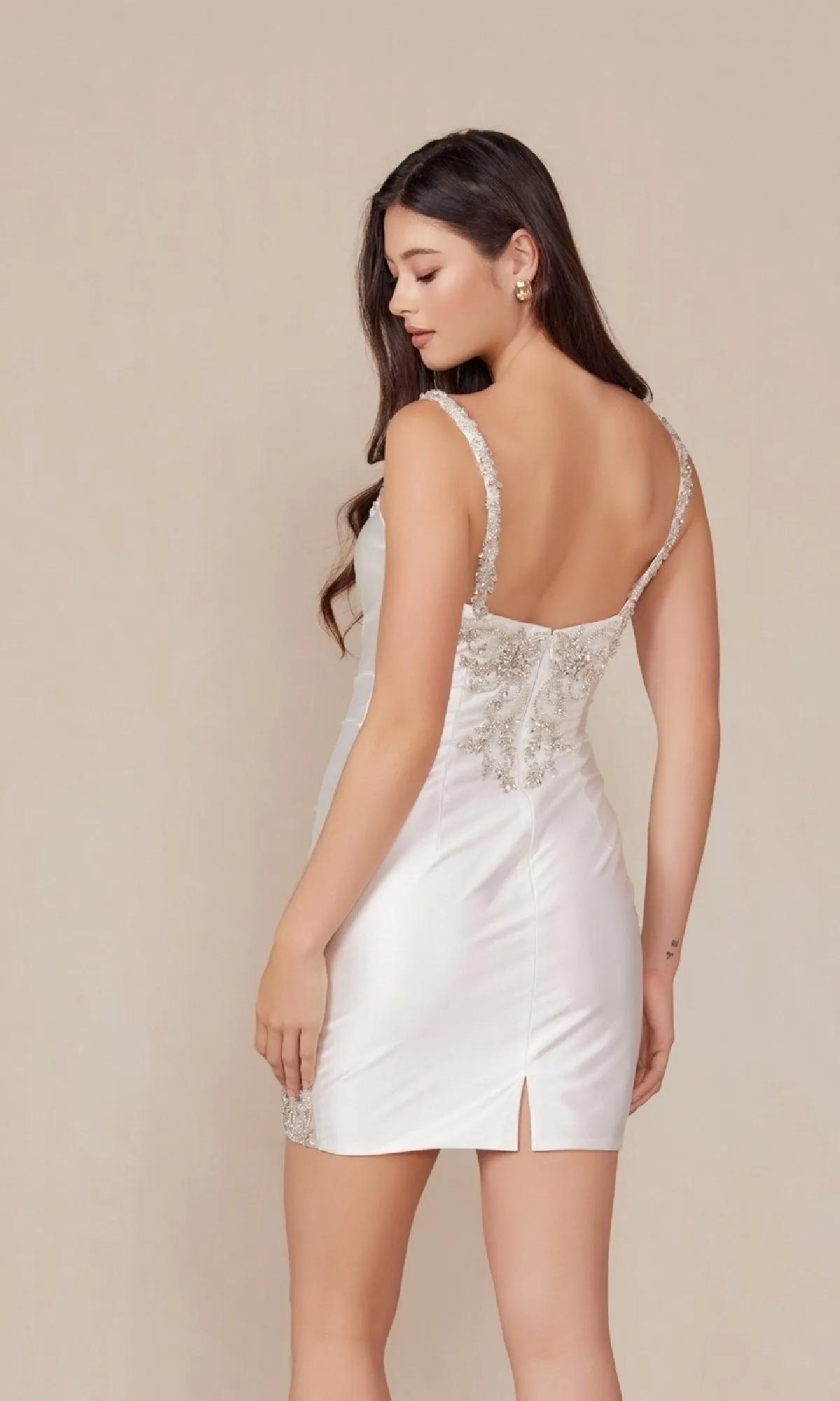 Silver-Beaded Short White Homecoming Dress E912W sold by PromGirl product image thumbnail 2