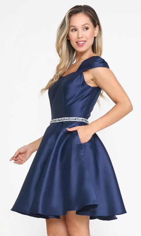 Cap-Sleeve Short Homecoming Dress with Pockets 8416 sold by PromGirl