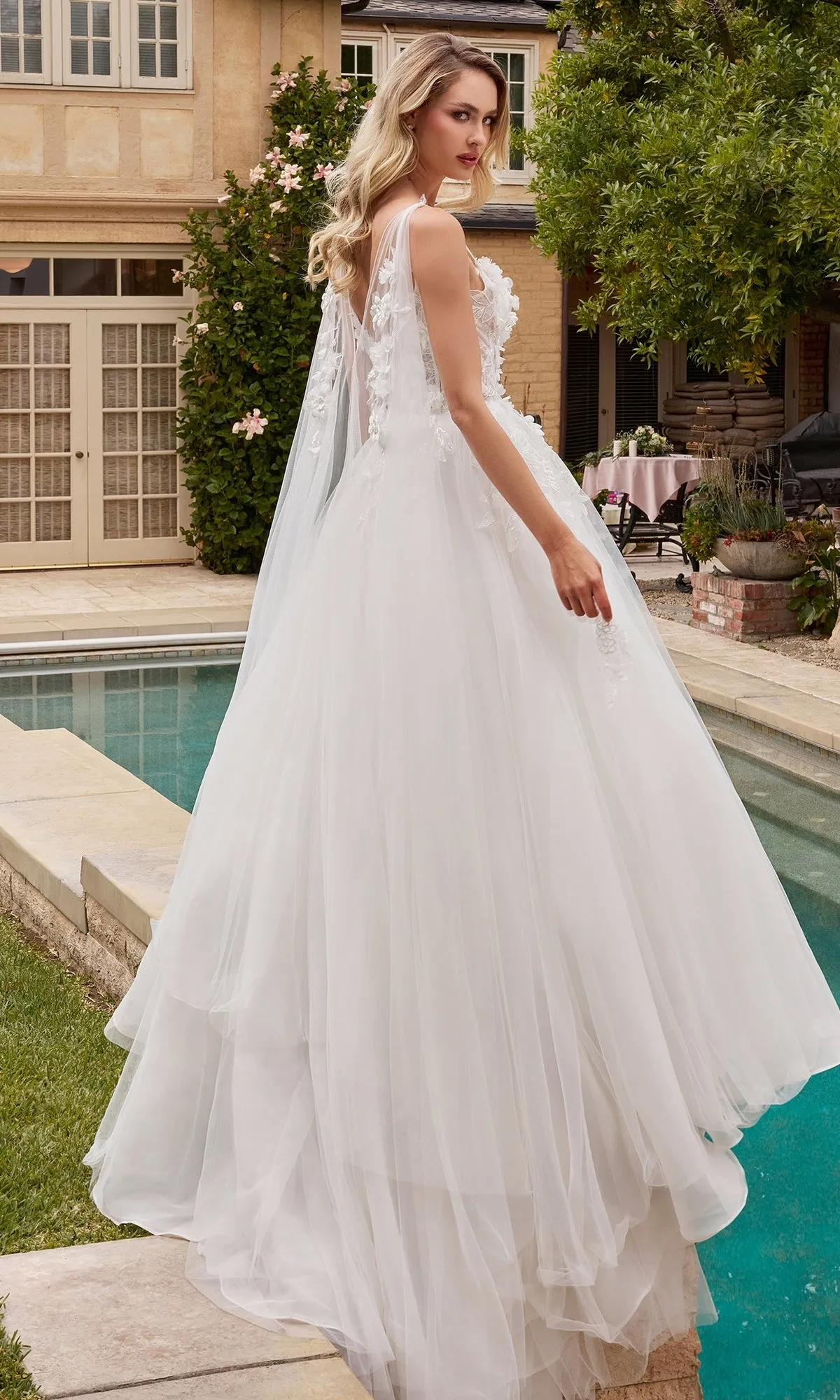 Long White Bridal Gown with Shoulder Train CDS437W sold by PromGirl product image thumbnail 2