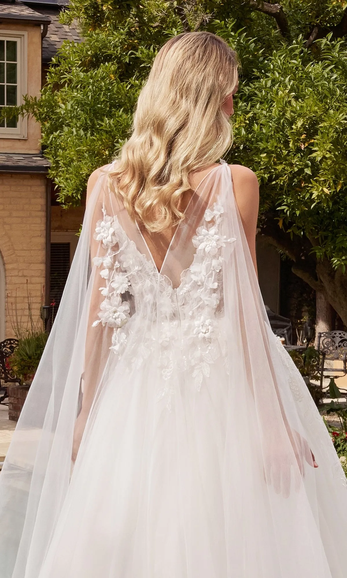 Long White Bridal Gown with Shoulder Train CDS437W sold by PromGirl product image thumbnail 5