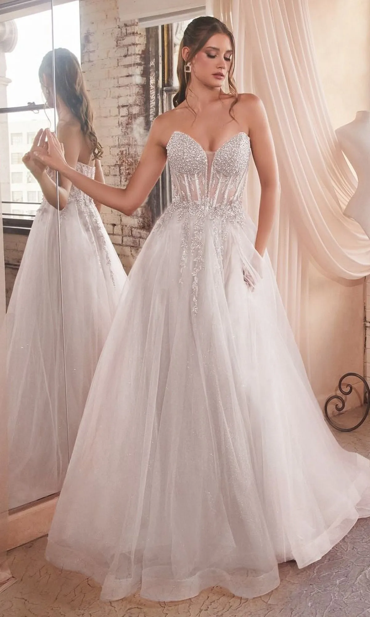 Strapless Long White Bridal Gown: Ladivine CD0230W sold by PromGirl product image thumbnail 2