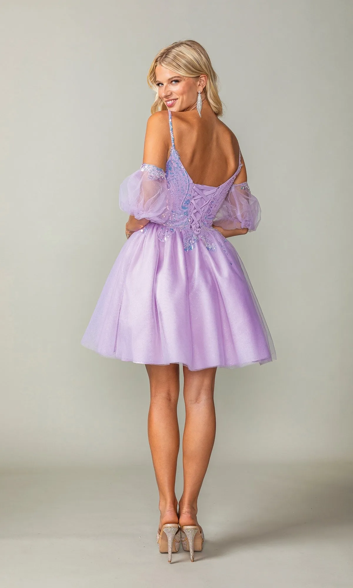 Puff-Sleeve Short Purple Homecoming Dress 3362 sold by PromGirl product image thumbnail 4