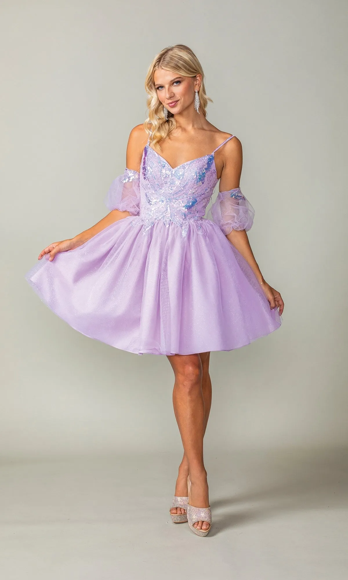 Puff-Sleeve Short Purple Homecoming Dress 3362 sold by PromGirl product image thumbnail 3