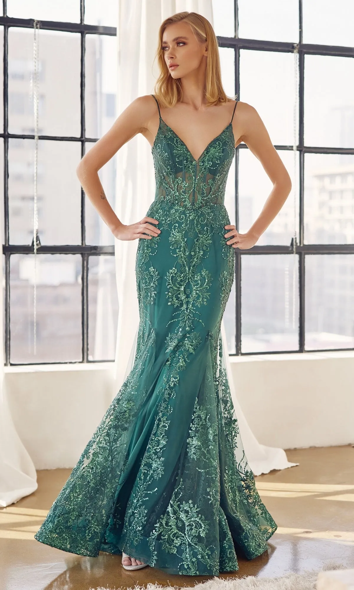 Sheer-Corset Long Glitter Mermaid Prom Dress 274 sold by PromGirl product image thumbnail 3