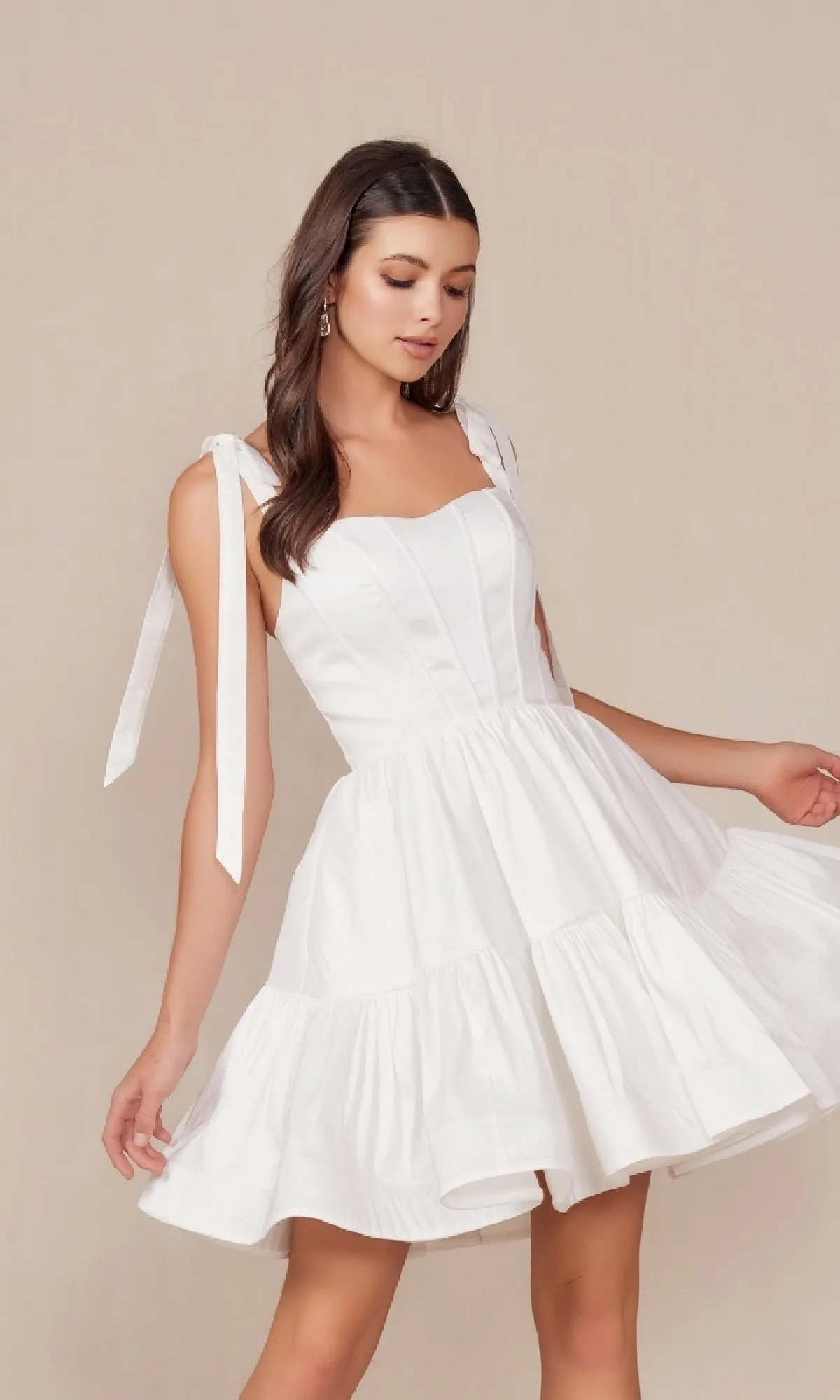 Shoulder-Tie Little White Party Dress T869W sold by PromGirl