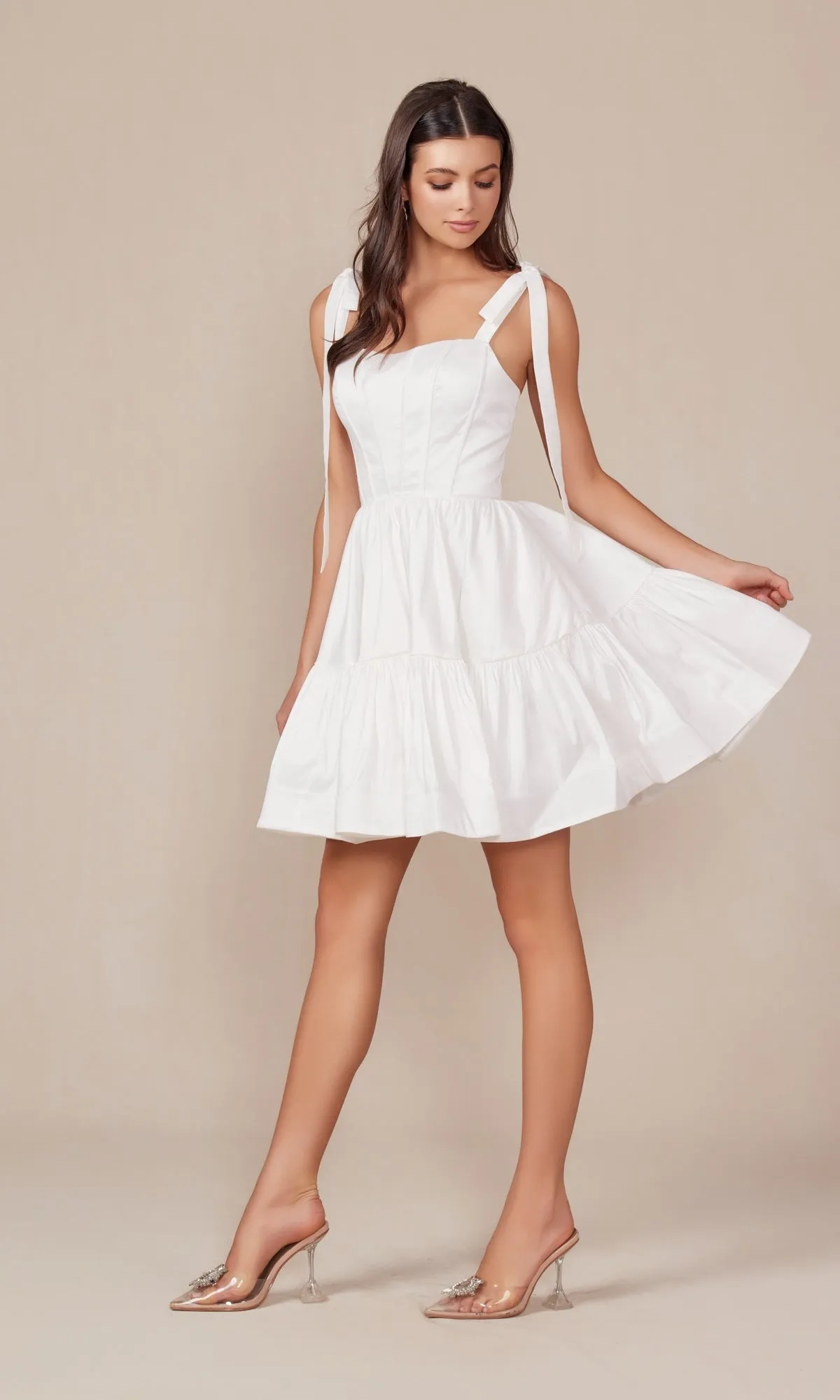 Shoulder-Tie Little White Party Dress T869W sold by PromGirl product image thumbnail 3