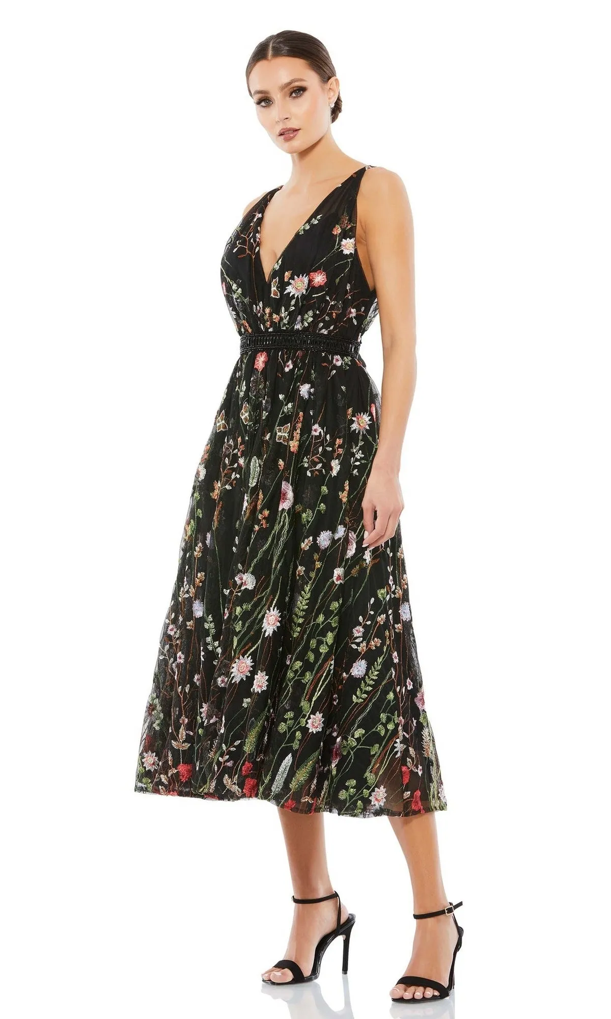 Black Floral Wedding Guest Dress: Mac Duggal 26557 sold by PromGirl