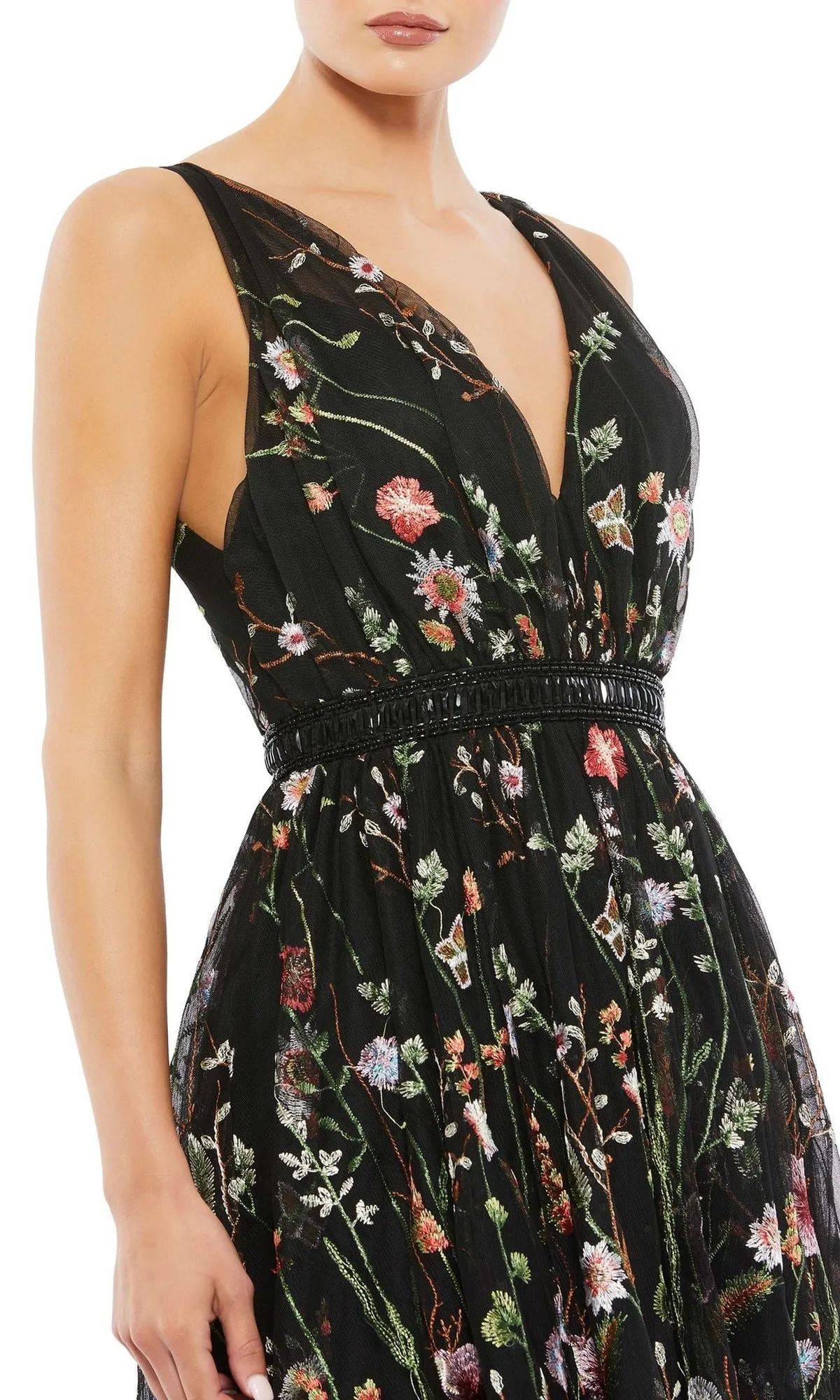 Black Floral Wedding Guest Dress: Mac Duggal 26557 sold by PromGirl product image thumbnail 3
