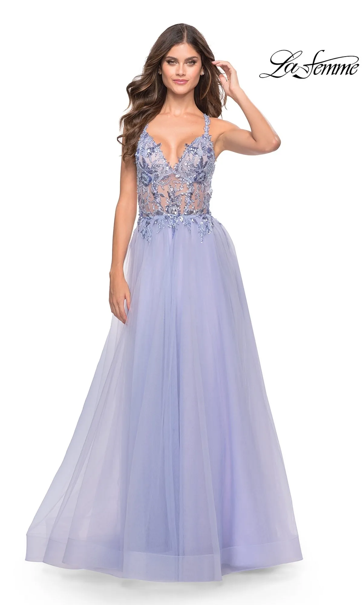 La Femme Lace-Bodice Long Prom Dress 31369 sold by PromGirl