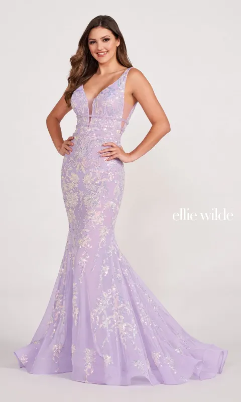 Banded-Waist Long Sequin Mermaid Prom Dress sold by PromGirl