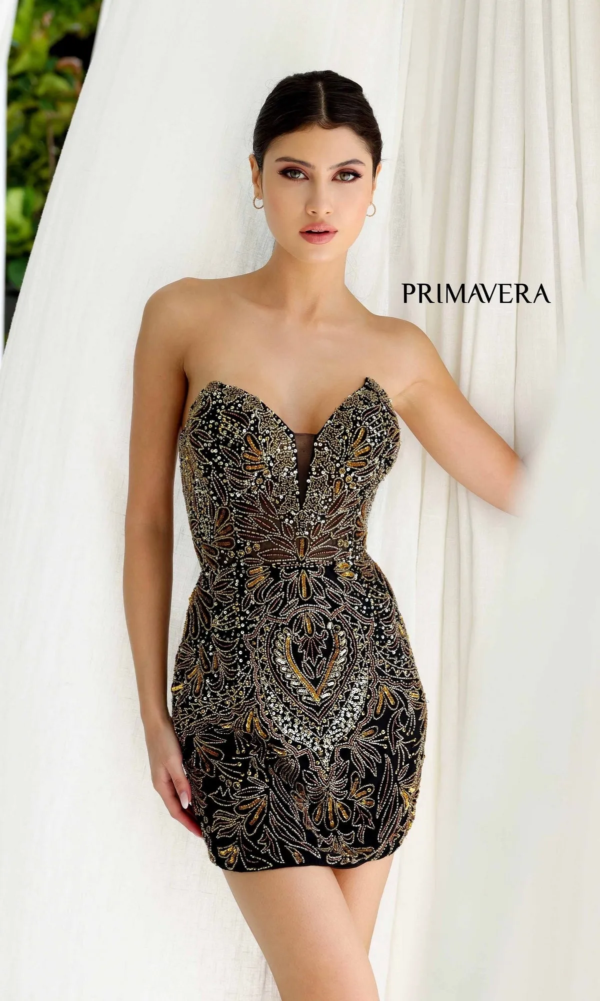 Strapless Short Beaded Hoco Dress: Primavera 4226 sold by PromGirl