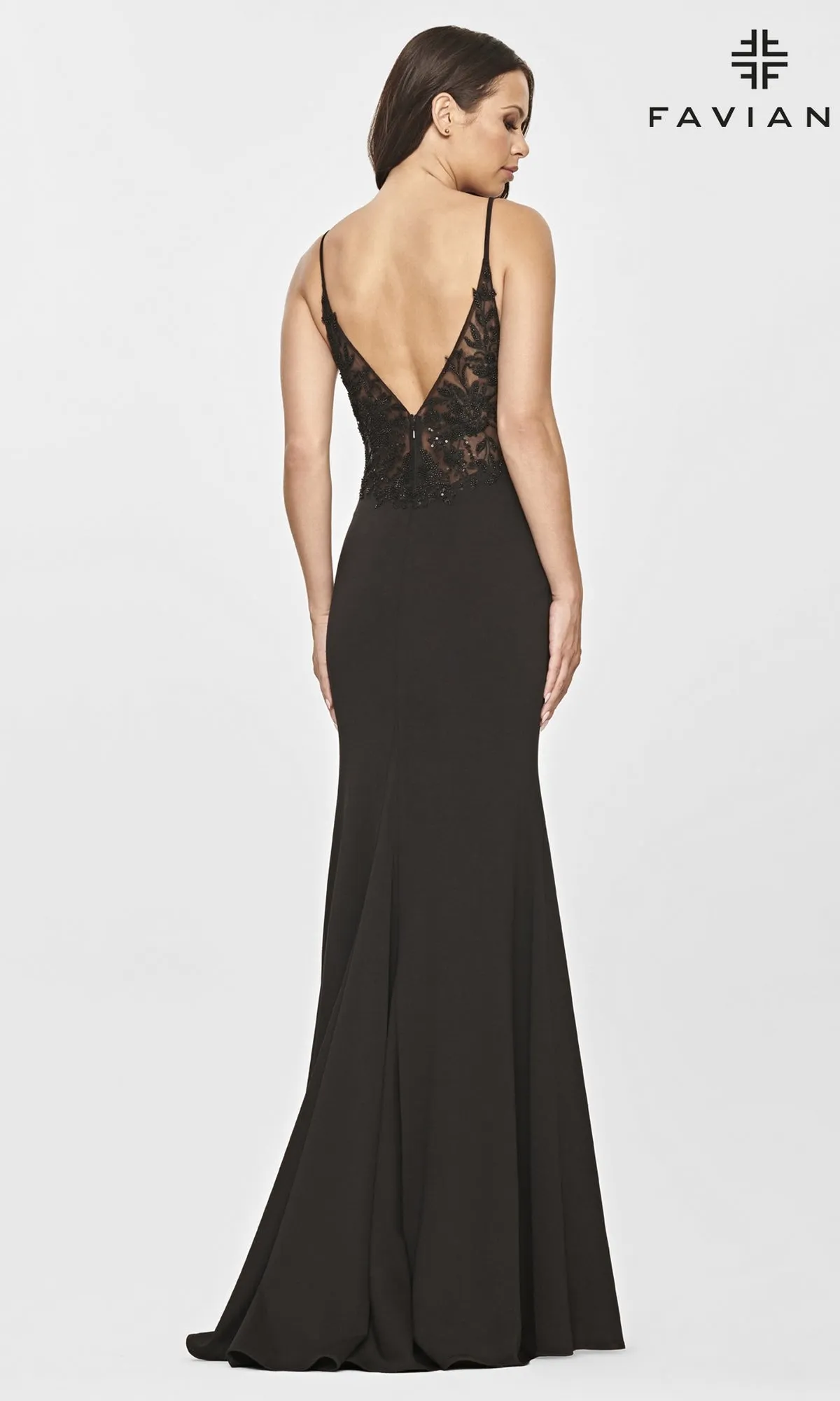 Sheer-Back Faviana Long Black Prom Dress sold by PromGirl product image thumbnail 2