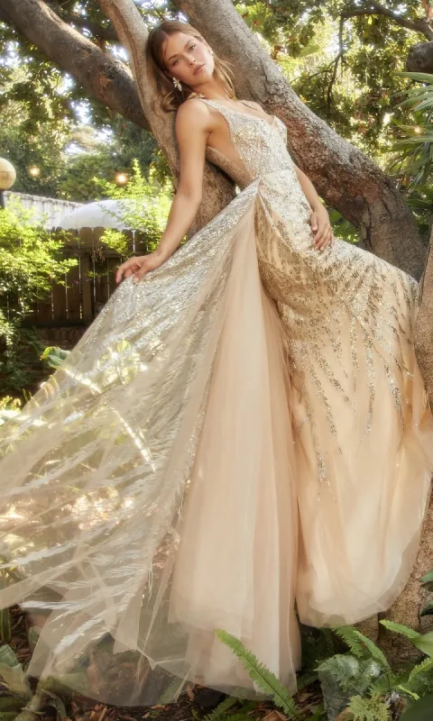 Long Glitter Prom Dress with Overskirt CLA1169 sold by PromGirl