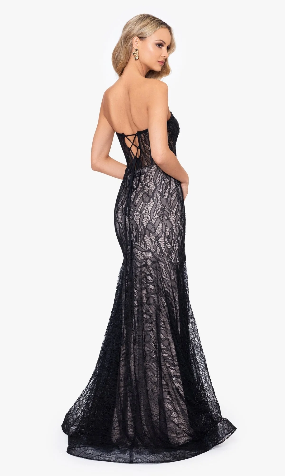 Strapless Long Black Lace Prom Dress 27957BN sold by PromGirl product image thumbnail 2