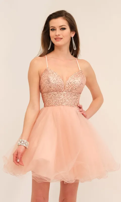 Rose Gold Short Dave & Johnny Dress 11183 sold by PromGirl