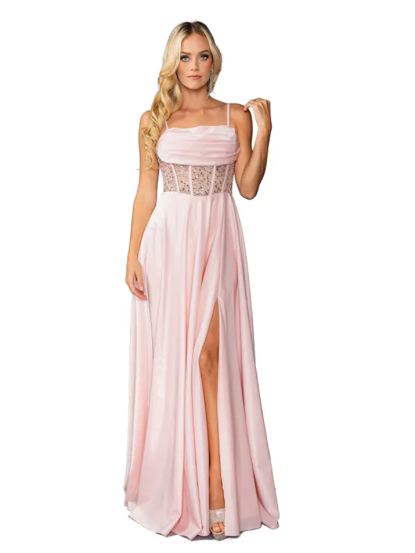 Long Blush Pink Prom Dress: Dancing Queen 4463 sold by PromGirl