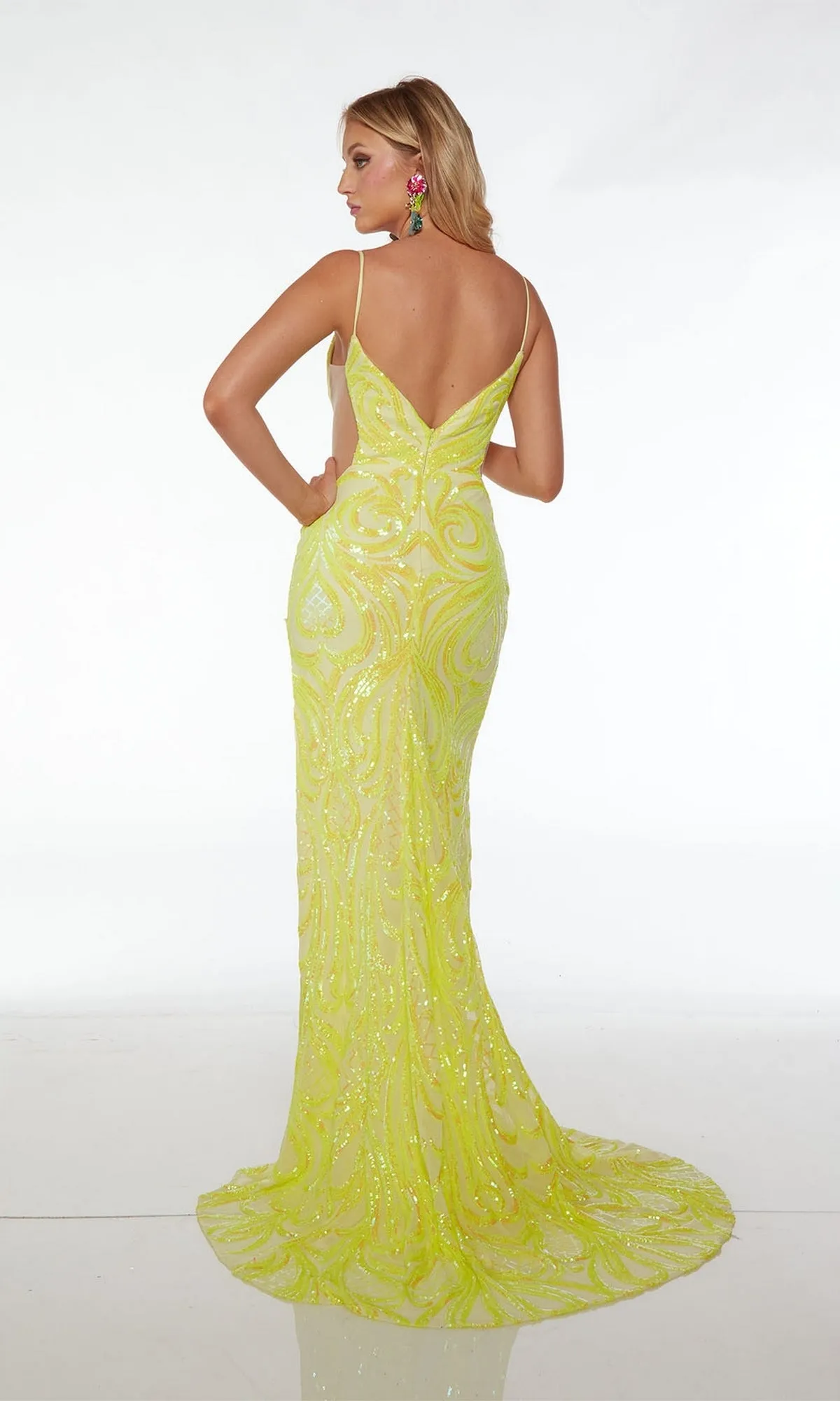 Sheer-Sides Long Yellow Sequin Prom Dress 61552 sold by PromGirl product image thumbnail 2