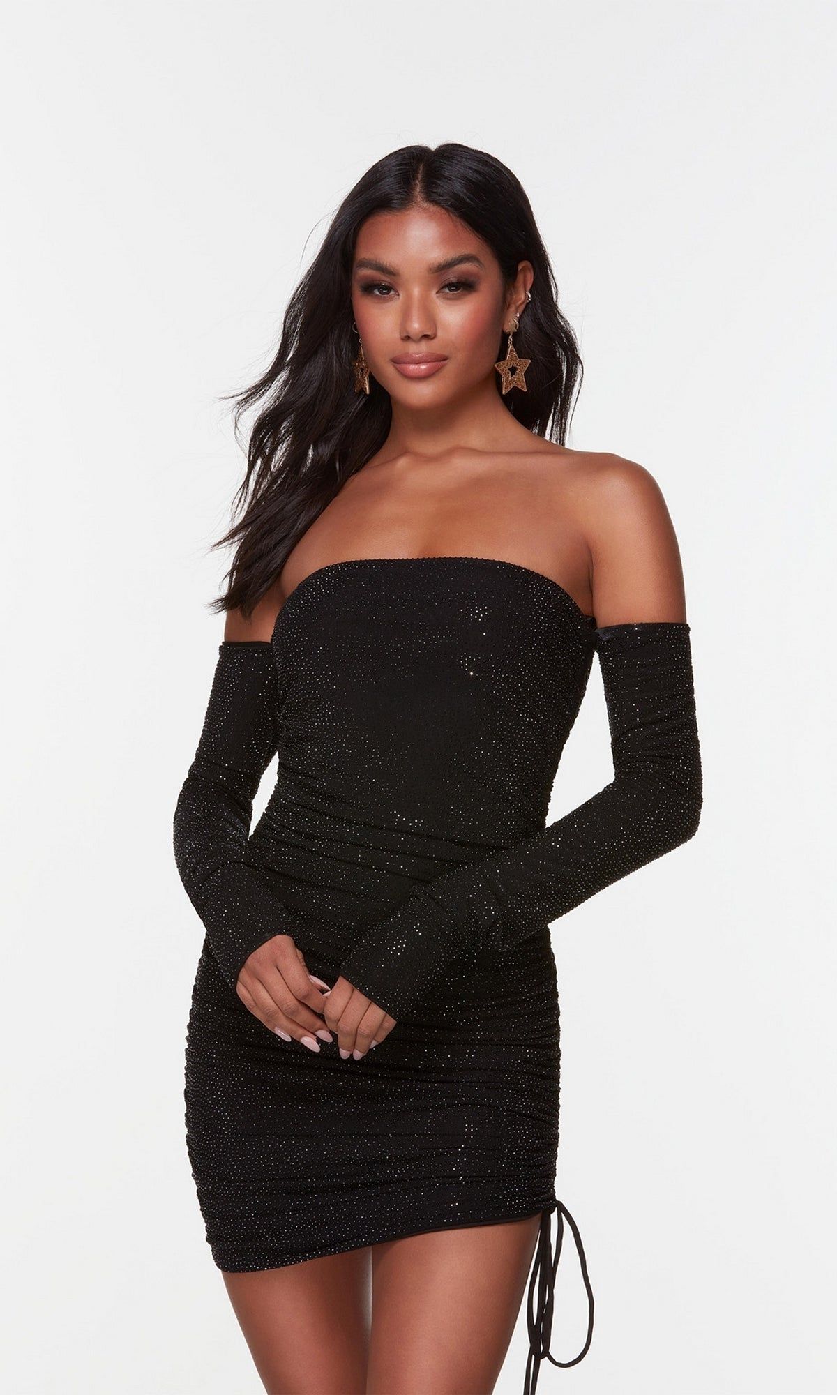 Long-Sleeve Off-Shoulder Black Homecoming Dress 4575 sold by PromGirl product image thumbnail 5