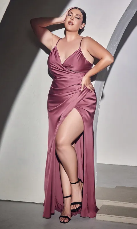 Plus-Size Long V-Neck Prom Dress 7494C sold by PromGirl