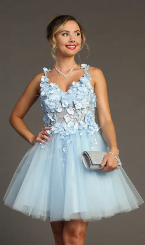 Floral-Bodice Short Babydoll Homecoming Dress C321 sold by PromGirl