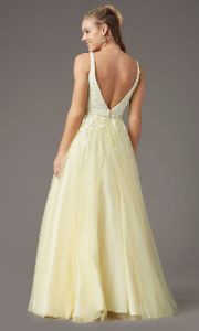 Long Deep-V-Neck Prom Ball Gown by PromGirl sold by PromGirl