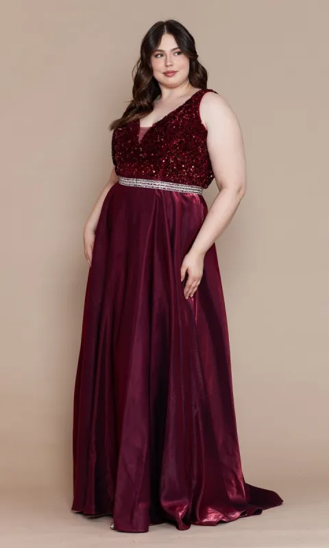 Plus-Size Long Sequin-Bodice Prom Dress W1006 sold by PromGirl