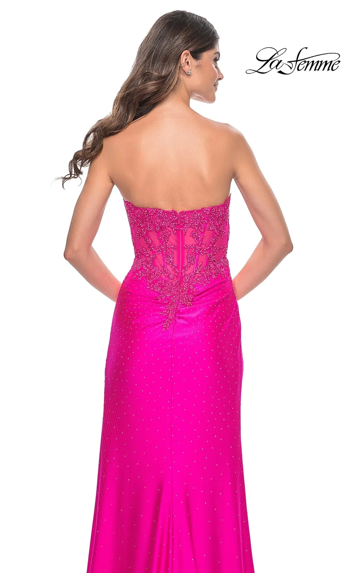 La Femme Strapless Hot Pink Long Prom Dress 32329 sold by PromGirl product image thumbnail 4