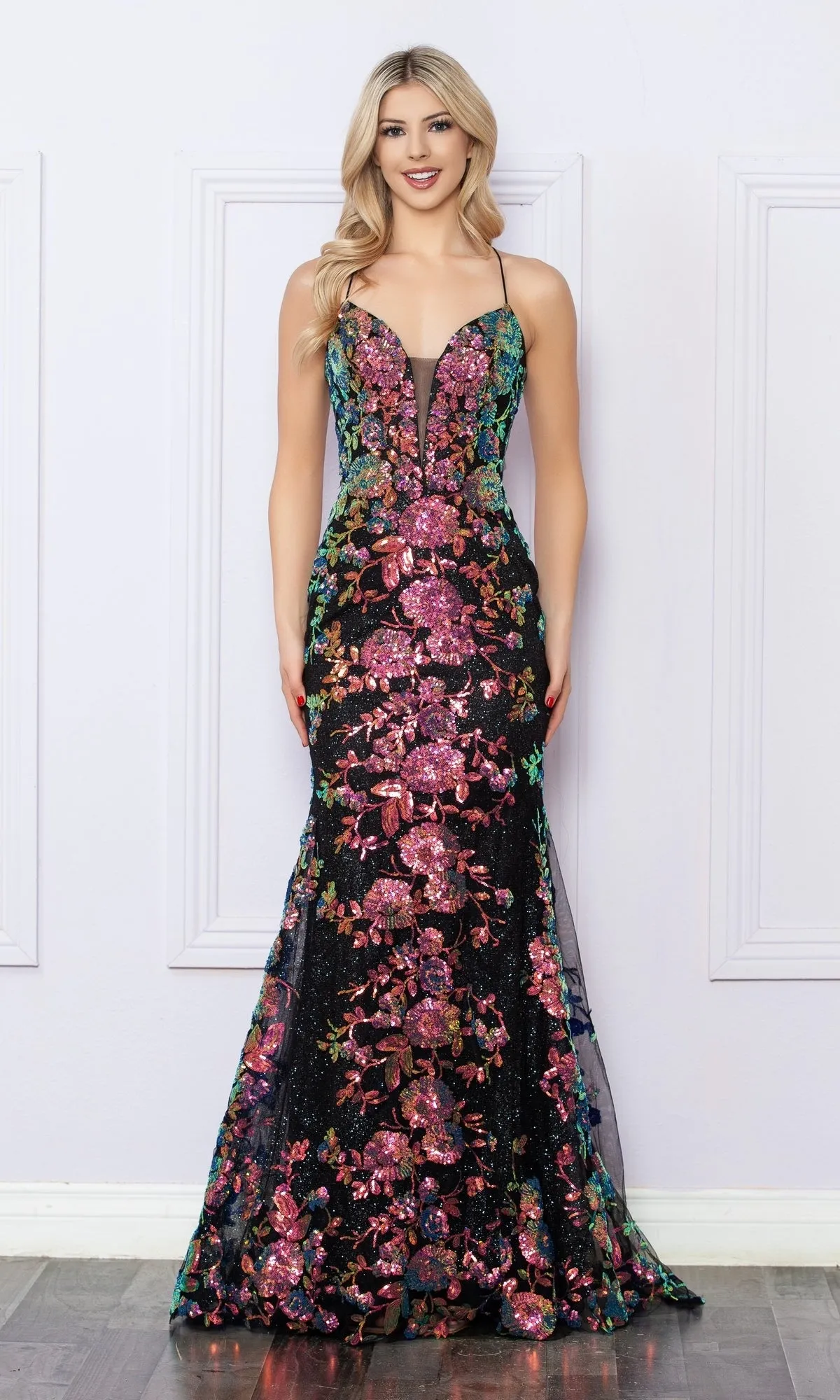 Cut-Out Sequin-Print Long Prom Dress R1439 sold by PromGirl product image thumbnail 4