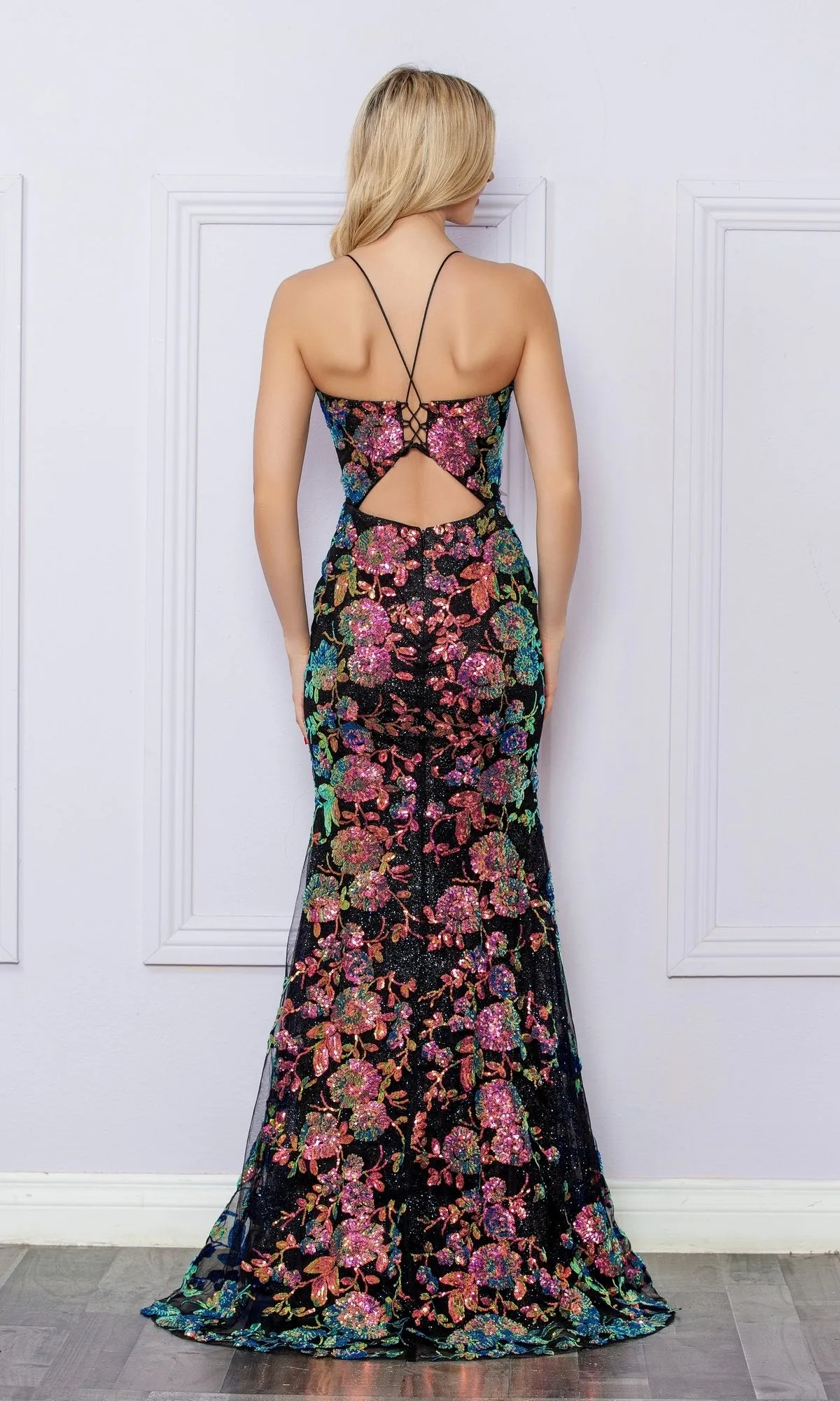Cut-Out Sequin-Print Long Prom Dress R1439 sold by PromGirl product image thumbnail 2