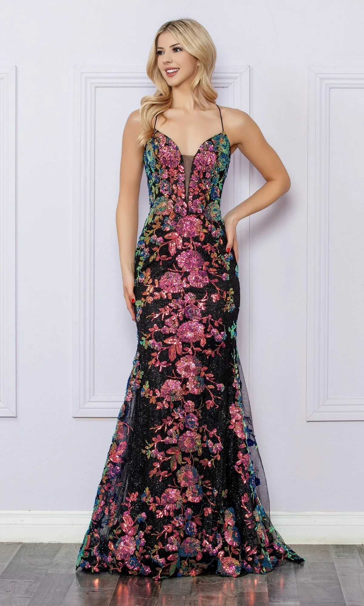 Cut-Out Sequin-Print Long Prom Dress R1439 sold by PromGirl product image thumbnail 5
