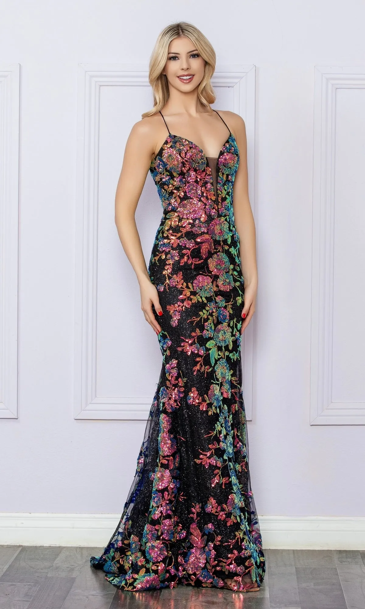 Cut-Out Sequin-Print Long Prom Dress R1439 sold by PromGirl product image thumbnail 3