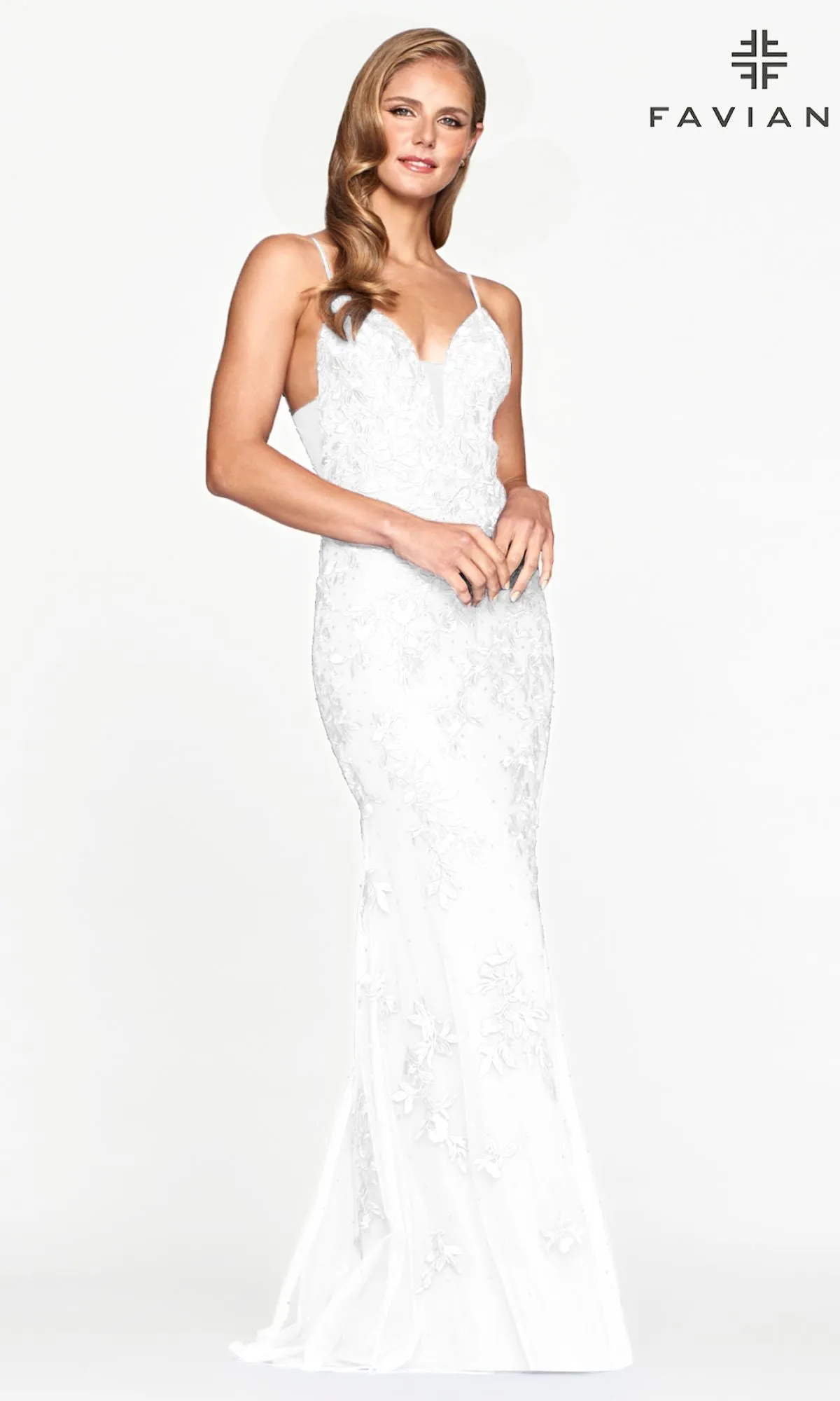 Sheer-Sides Long Lace Prom Dress by Faviana sold by PromGirl product image thumbnail 3