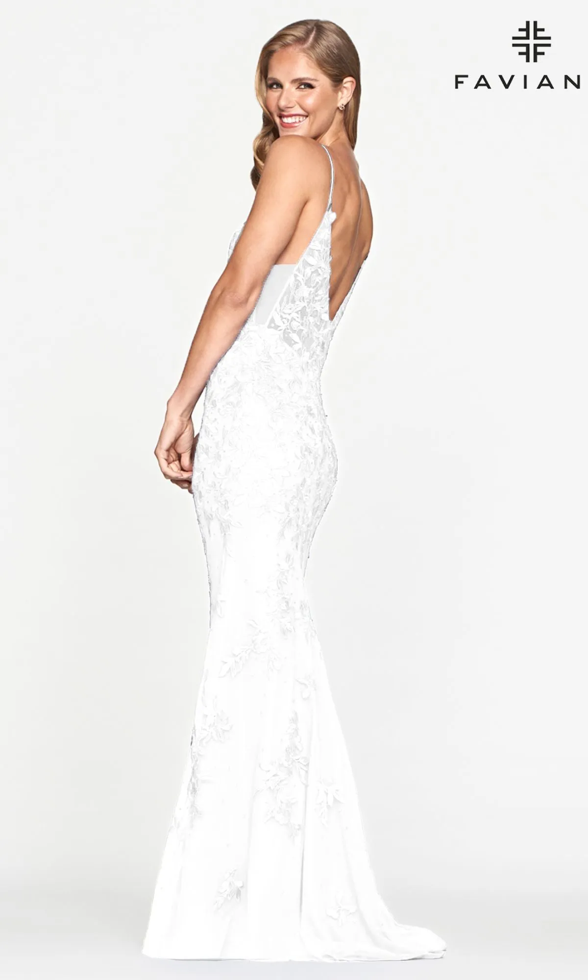 Sheer-Sides Long Lace Prom Dress by Faviana sold by PromGirl product image thumbnail 5