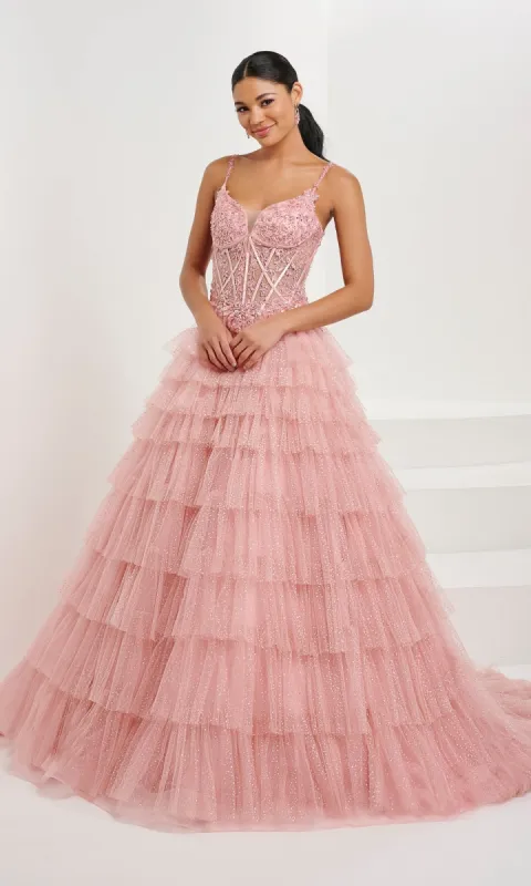 Tiffany Ruffled Glitter Tulle Prom Ball Gown 16099 sold by PromGirl