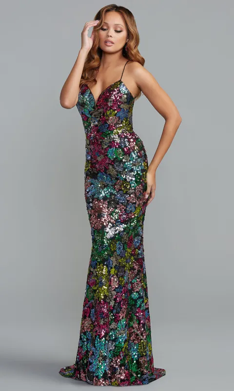 PromGirl Sequin-Print Long Open-Back Prom Dress sold by PromGirl
