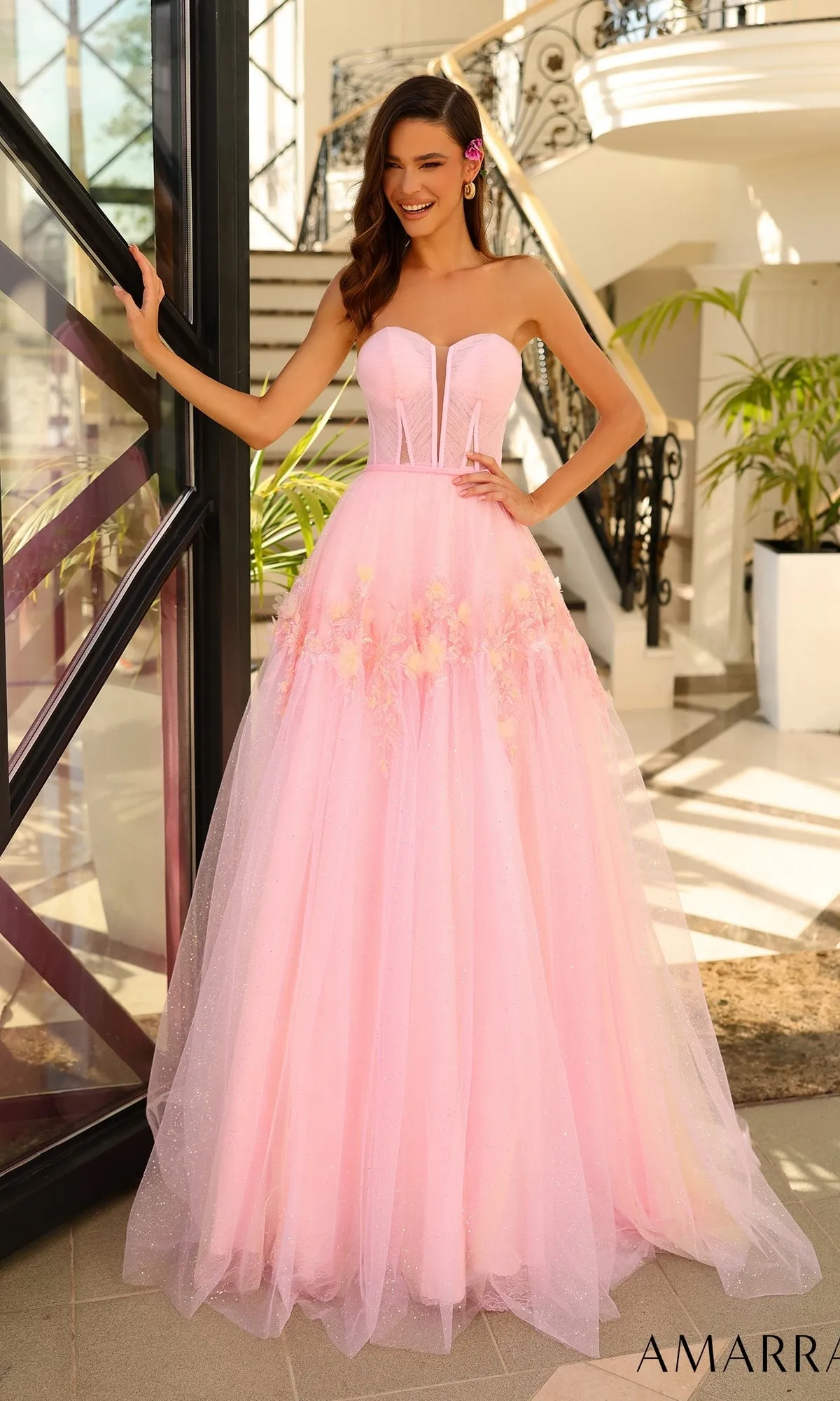 Amarra Strapless Long Glitter Prom Ball Gown 88874 sold by PromGirl