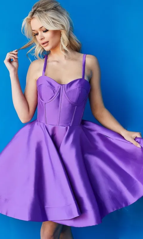 Purple Jovani Short Homecoming Dress with Bustier made by Jovani