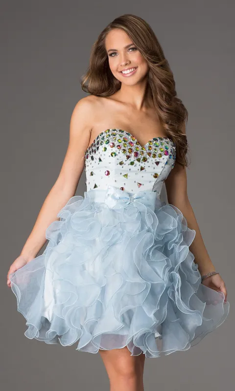 Jeweled Babydoll Sweetheart Short Prom Dress sold by PromGirl