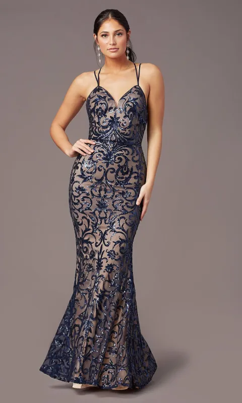 Long Sequin-Mesh Open-Back Prom Dress by PromGirl made by PromGirl