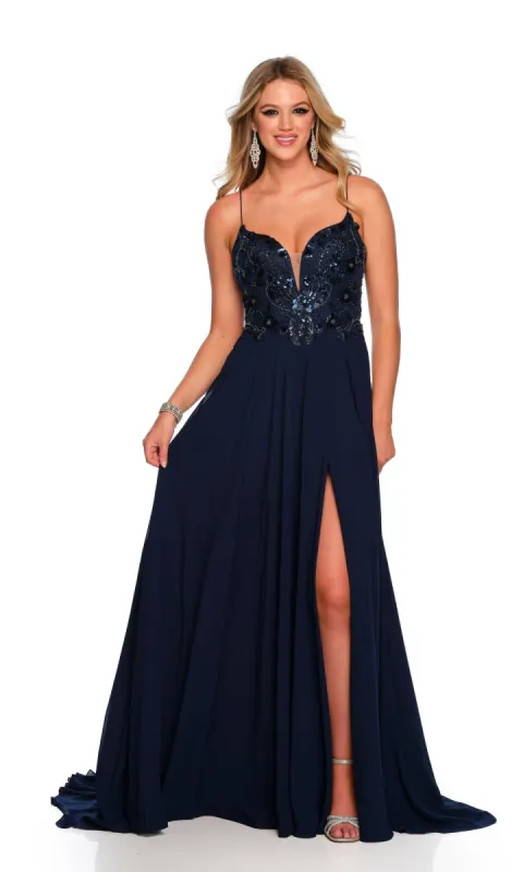 Dave and Johnny Navy Blue Long Formal Dress 11241 sold by PromGirl