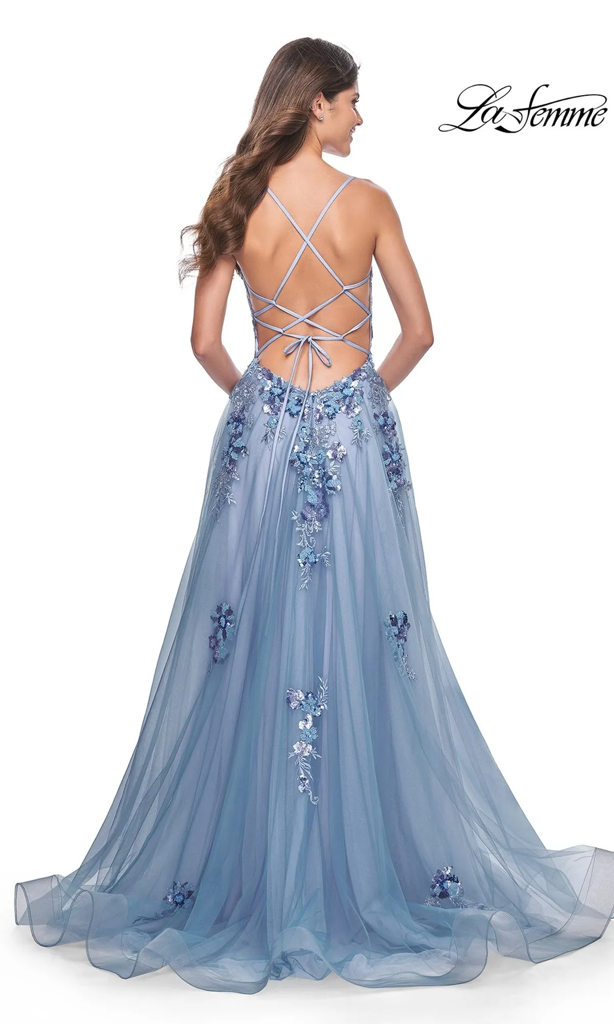 La Femme Slate Blue Long A-Line Prom Dress 32057 sold by PromGirl product image thumbnail 4